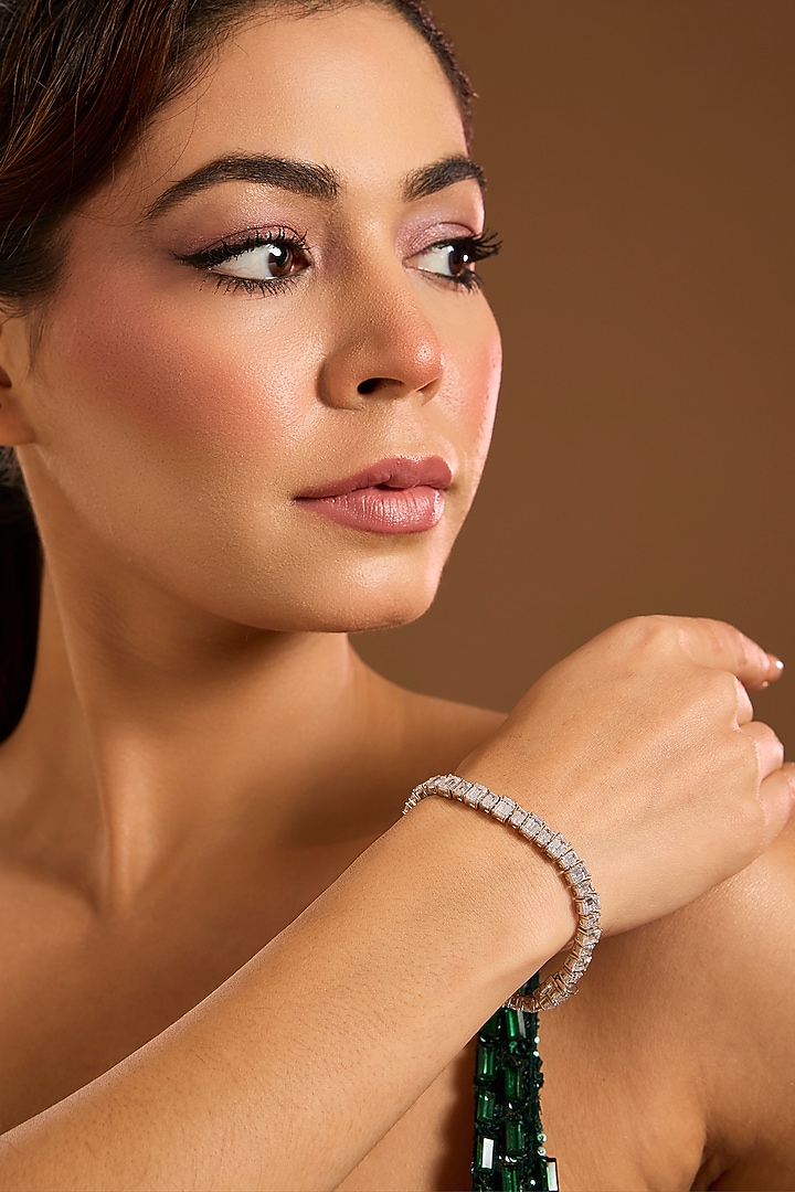 White Finish Zircon Bracelet In Sterling Silver by Diosa Paris Jewellery at Pernia's Pop Up Shop