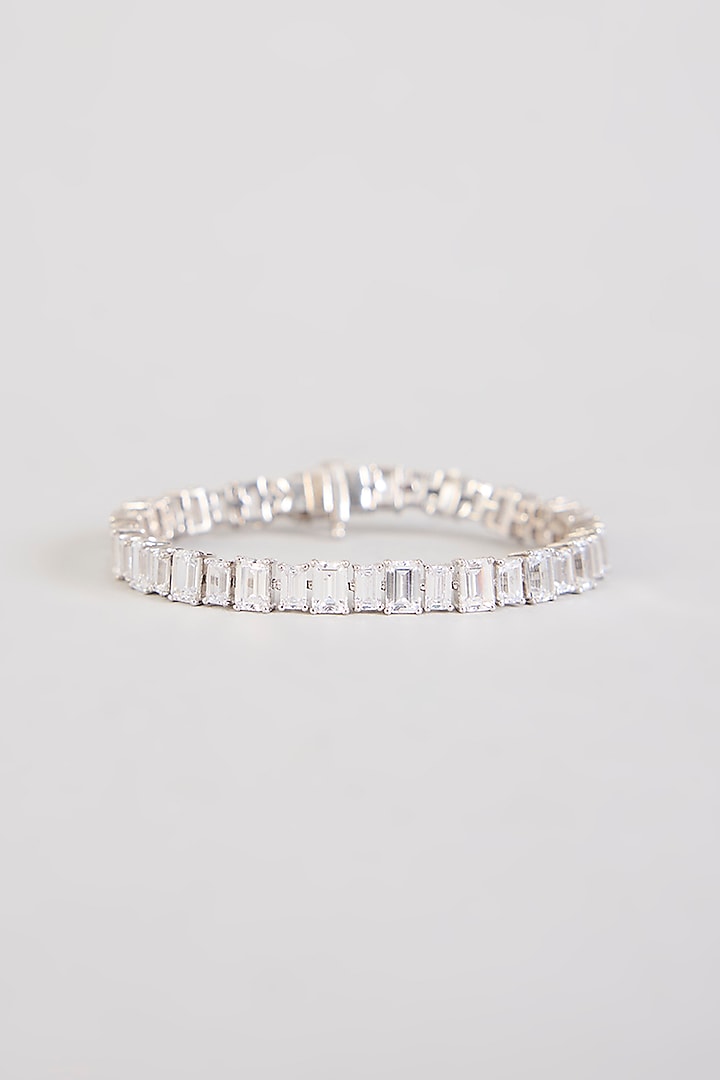 White Finish Zircon Bracelet In Sterling Silver by Diosa Paris Jewellery at Pernia's Pop Up Shop