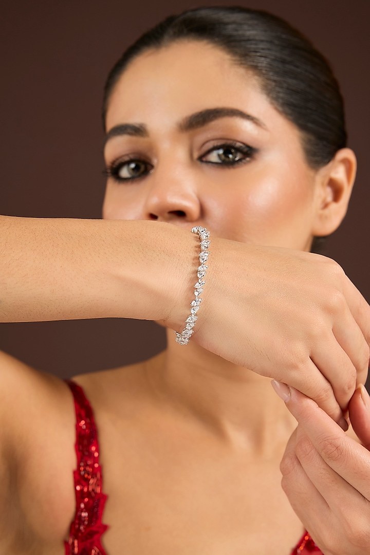 White Finish Zircon Bracelet In Sterling Silver by Diosa Paris Jewellery at Pernia's Pop Up Shop