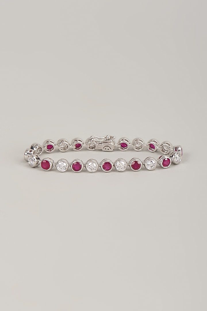 Silver Finish Zircon & Red Stone Bracelet In Sterling Silver by Diosa Paris Jewellery at Pernia's Pop Up Shop