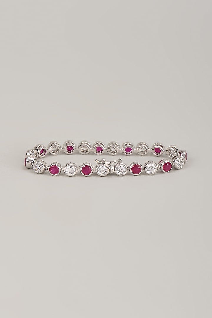 Silver Finish Zircon & Red Stone Bracelet In Sterling Silver by Diosa Paris Jewellery at Pernia's Pop Up Shop