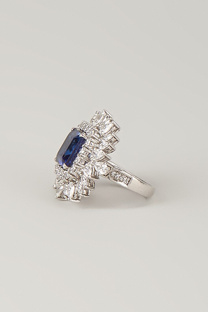 White Finish Blue & White Stone Ring In Sterling Silver by Diosa Paris Jewellery at Pernia's Pop Up Shop