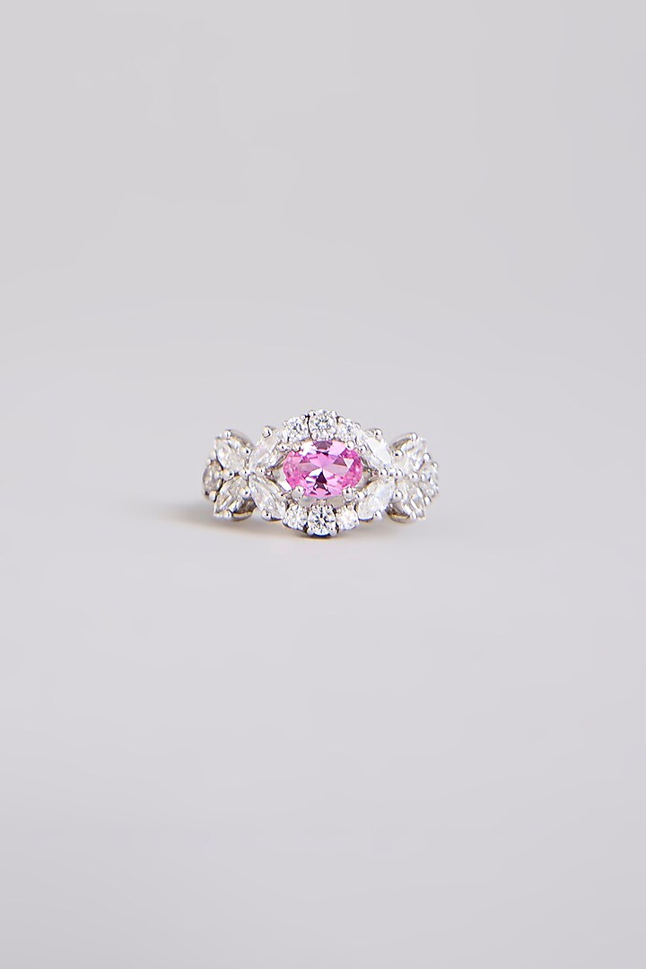 White Finish Pink & White Stone Ring In Sterling Silver by Diosa Paris Jewellery at Pernia's Pop Up Shop