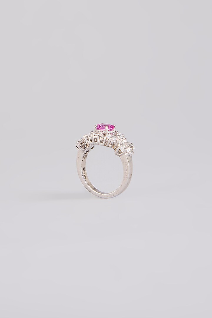 White Finish Pink & White Stone Ring In Sterling Silver by Diosa Paris Jewellery at Pernia's Pop Up Shop