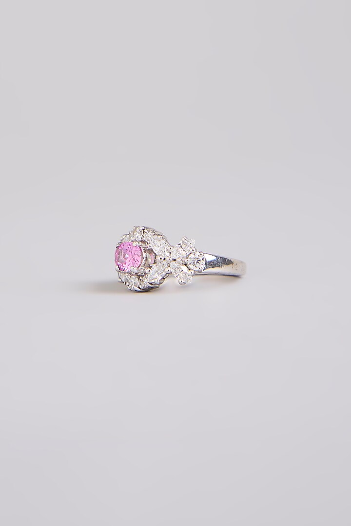 White Finish Pink & White Stone Ring In Sterling Silver by Diosa Paris Jewellery at Pernia's Pop Up Shop