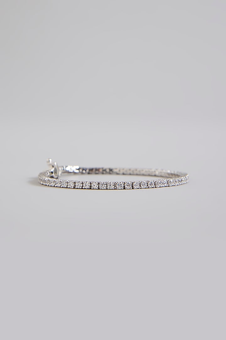 White Finish White Stone Bracelet In Sterling Silver by Diosa Paris Jewellery at Pernia's Pop Up Shop