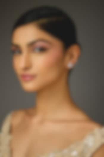 White Finish White Stone Stud Earrings In Sterling Silver by Diosa Paris Jewellery at Pernia's Pop Up Shop