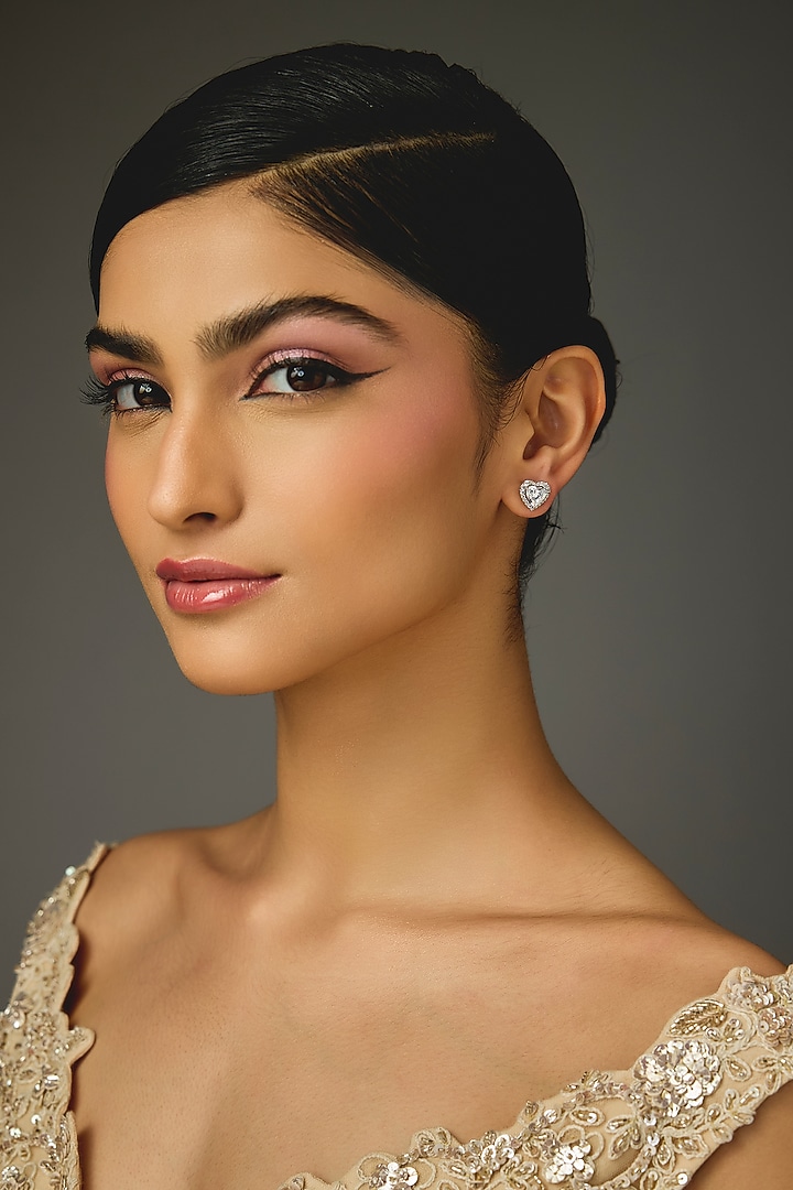 White Finish White Stone Stud Earrings In Sterling Silver by Diosa Paris Jewellery at Pernia's Pop Up Shop