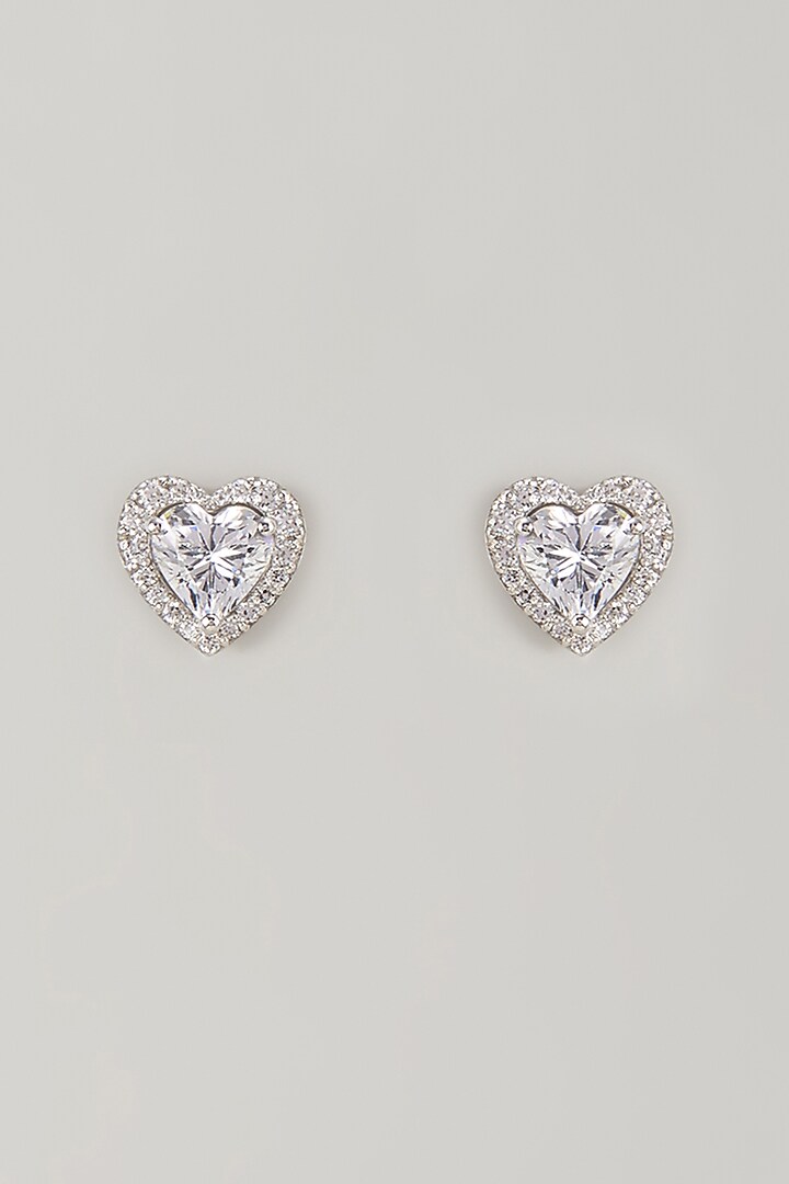 White Finish White Stone Stud Earrings In Sterling Silver by Diosa Paris Jewellery at Pernia's Pop Up Shop
