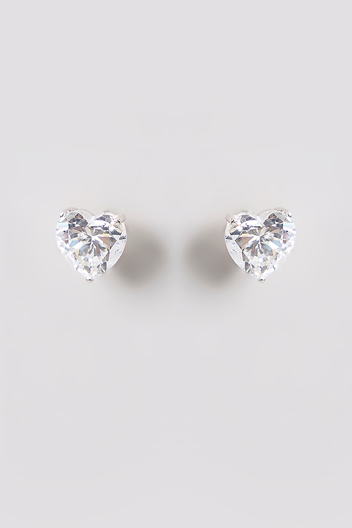 White Finish White Stone Stud Earrings In Sterling Silver by Diosa Paris Jewellery at Pernia's Pop Up Shop