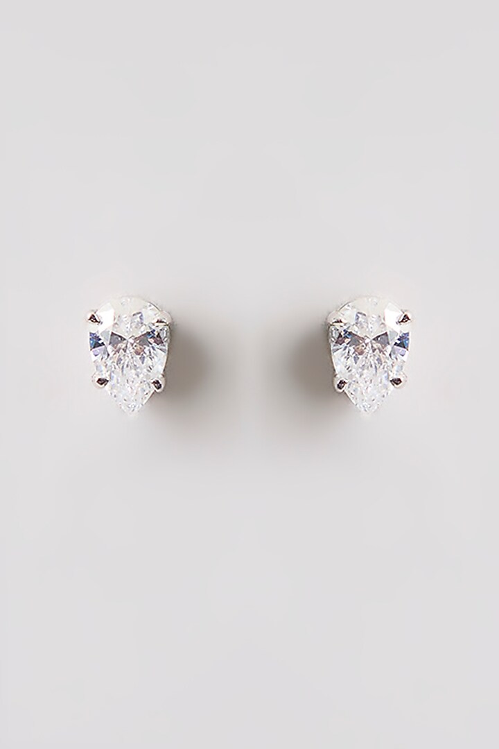 White Finish White Stone Stud Earrings In Sterling Silver by Diosa Paris Jewellery at Pernia's Pop Up Shop