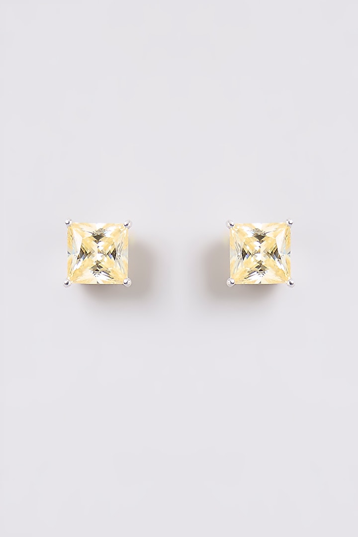 White Finish Yellow Stone Stud Earrings In Sterling Silver by Diosa Paris Jewellery at Pernia's Pop Up Shop
