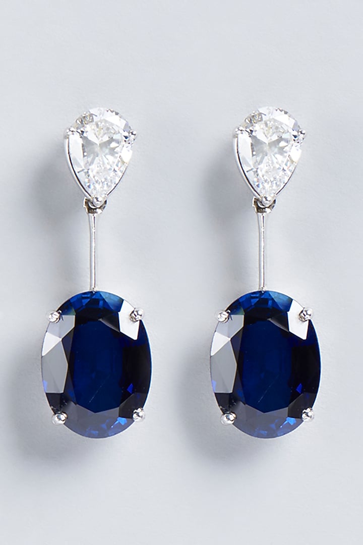 White Finish Oval Swarovski Zirconia Earrings In Sterling Silver by Diosa Paris Jewellery at Pernia's Pop Up Shop