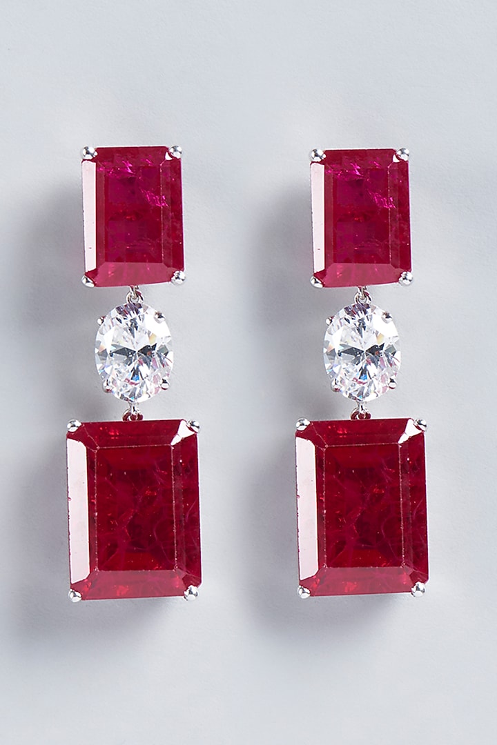 White Finish Swarovski Earrings In Sterling Silver by Diosa Paris Jewellery at Pernia's Pop Up Shop