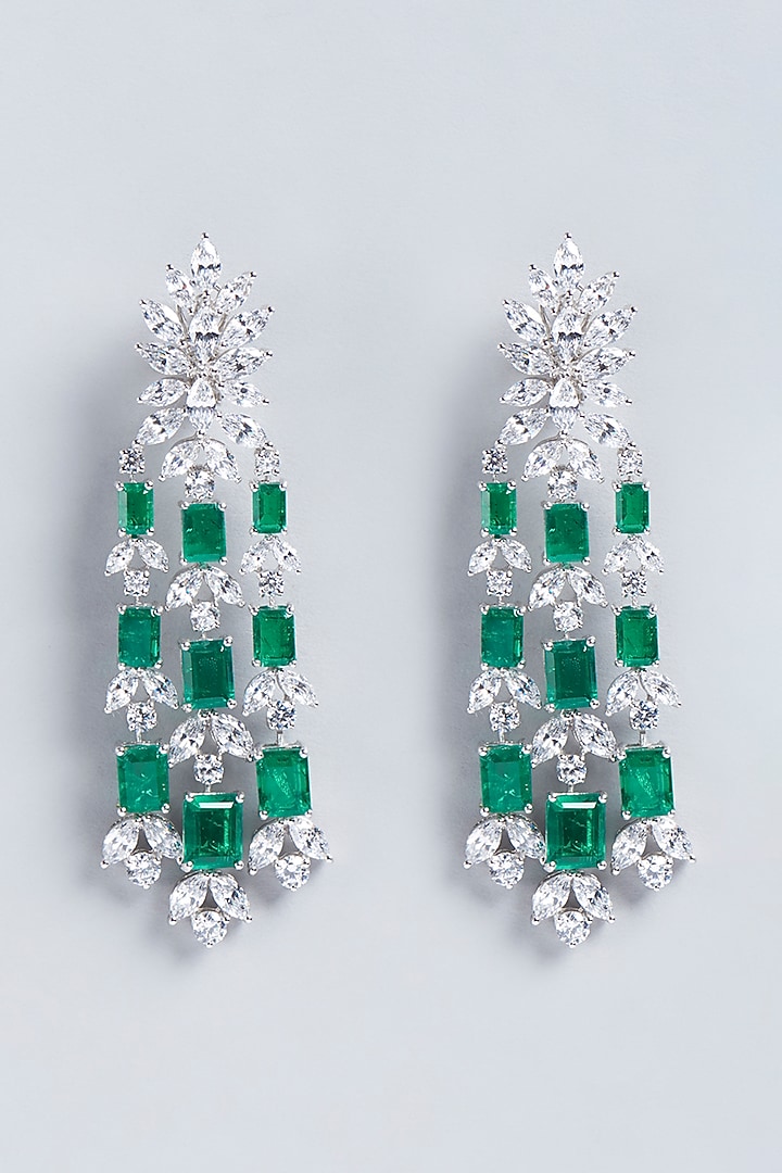 White Finish Earrings In Sterling Silver With Green Stones by Diosa Paris Jewellery at Pernia's Pop Up Shop