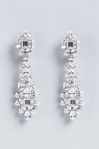 White Finish Swarovski Zirconia Earrings In Sterling Silver by Diosa Paris Jewellery