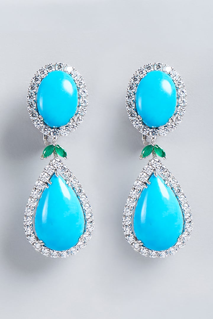 White Finish Turquoise Earrings In Sterling Silver by Diosa Paris Jewellery at Pernia's Pop Up Shop