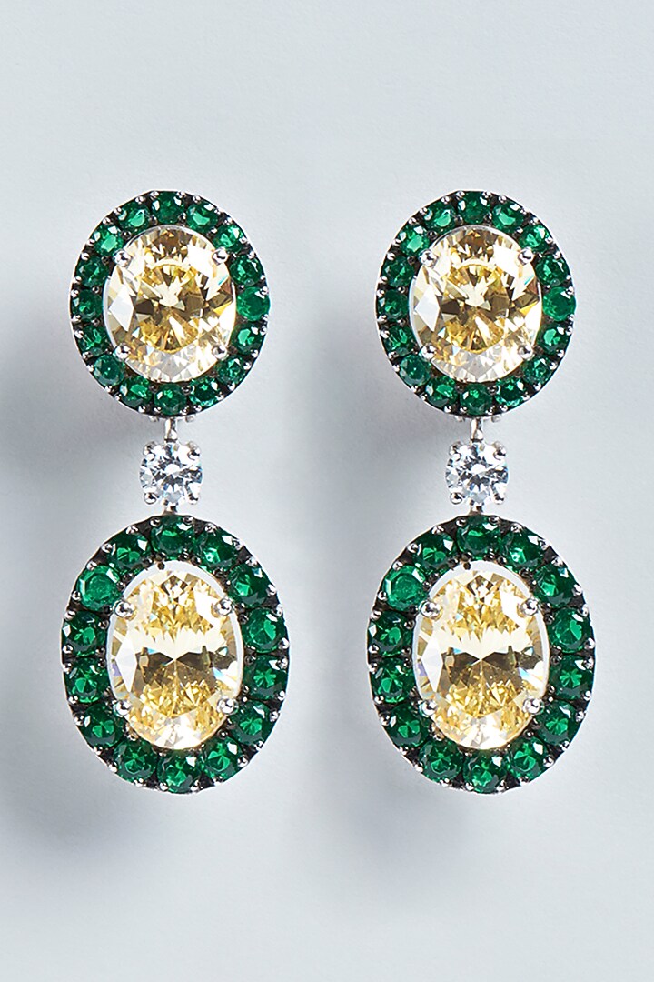 White Finish Princess-Cut Swarovski Zirconia Earrings In Sterling Silver by Diosa Paris Jewellery at Pernia's Pop Up Shop
