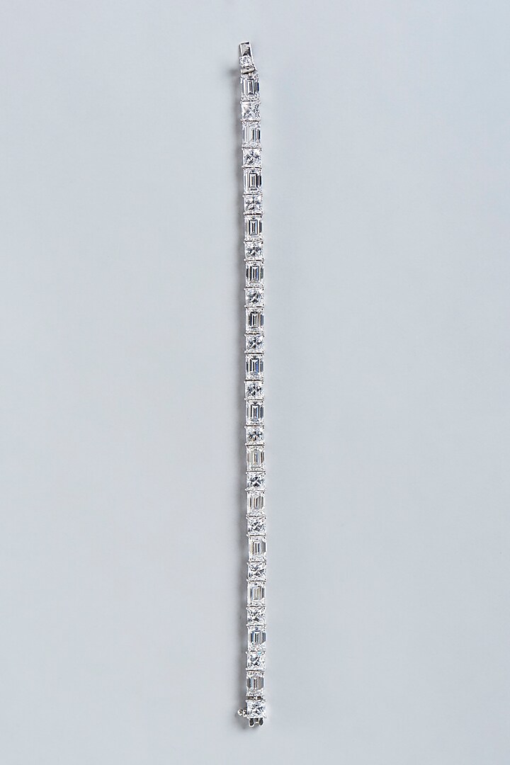 White Finish Princess-Cut Swarovski Zirconia Bracelet In Sterling Silver by Diosa Paris Jewellery at Pernia's Pop Up Shop