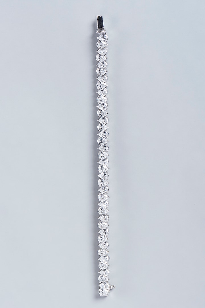 White Finish Swarovski Zirconia Bracelet In Sterling Silver by Diosa Paris Jewellery at Pernia's Pop Up Shop