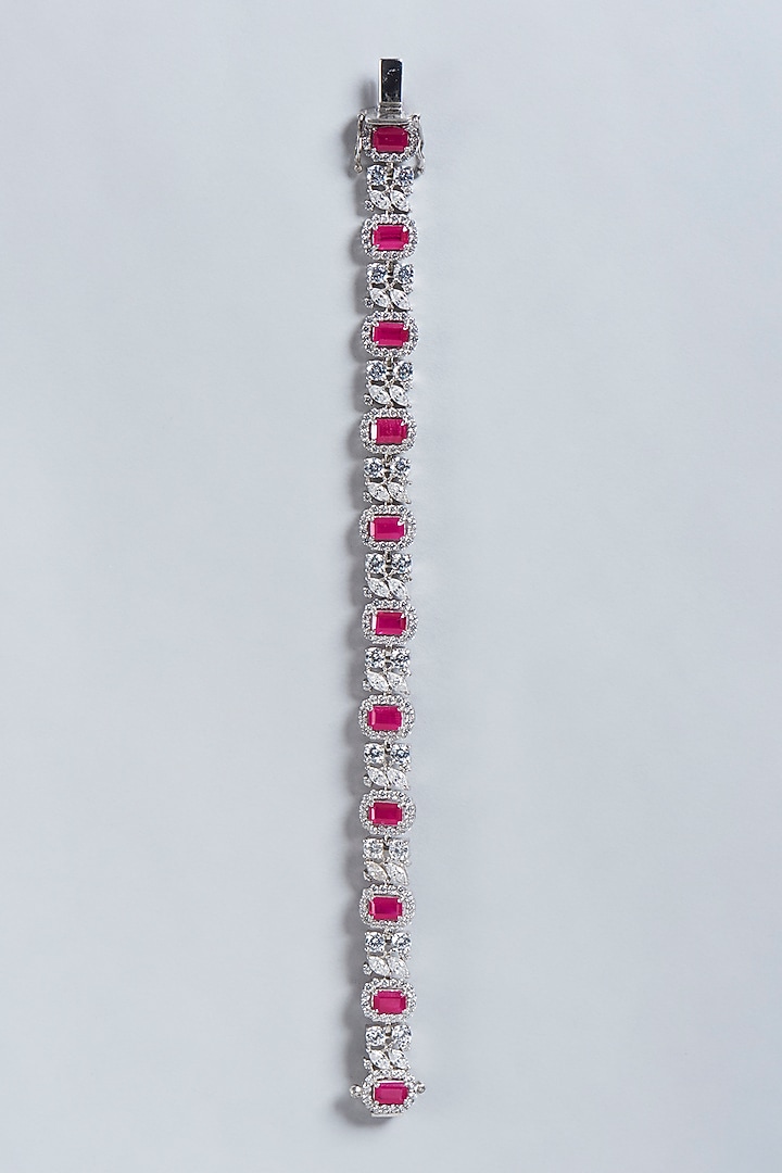 White Finish Swarovski Zirconia Chunky Bracelet In Sterling Silver by Diosa Paris Jewellery at Pernia's Pop Up Shop