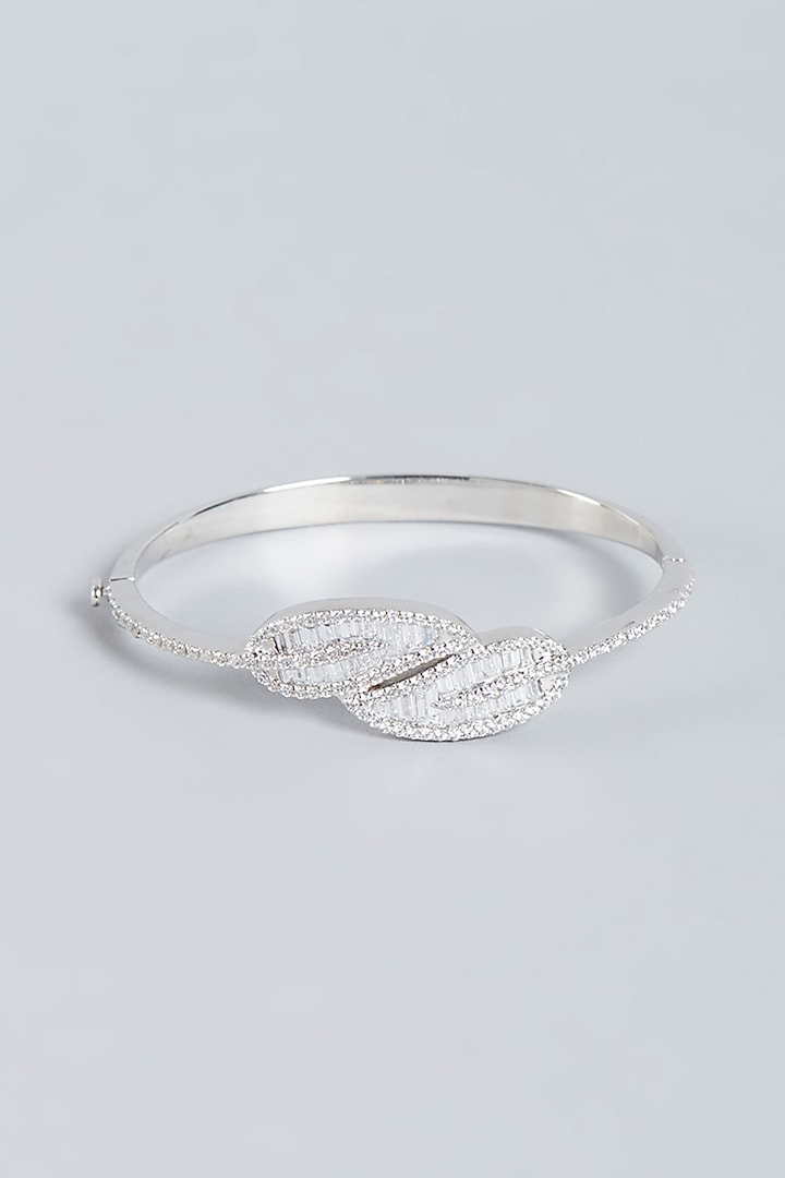 White Finish Swarovski Zirconia Bangle In Sterling Silver by Diosa Paris Jewellery at Pernia's Pop Up Shop