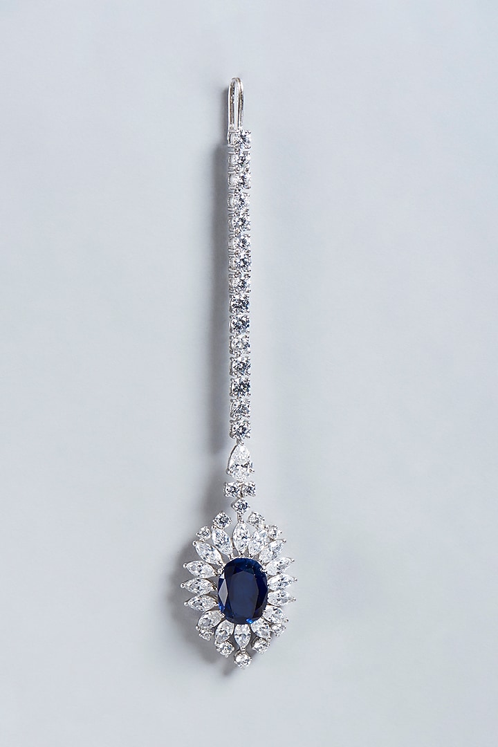 White Finish Swarovski Maang Tikka In Sterling Silver by Diosa Paris Jewellery at Pernia's Pop Up Shop
