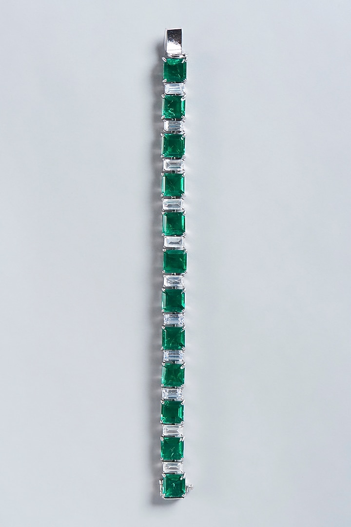 White Finish Princess-Cut Swarovski Zirconia Bracelet In Sterling Silver by Diosa Paris Jewellery at Pernia's Pop Up Shop