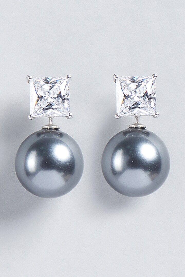 White Finish Swarovski Zirconia & Pearl Earrings In Sterling Silver by Diosa Paris Jewellery at Pernia's Pop Up Shop