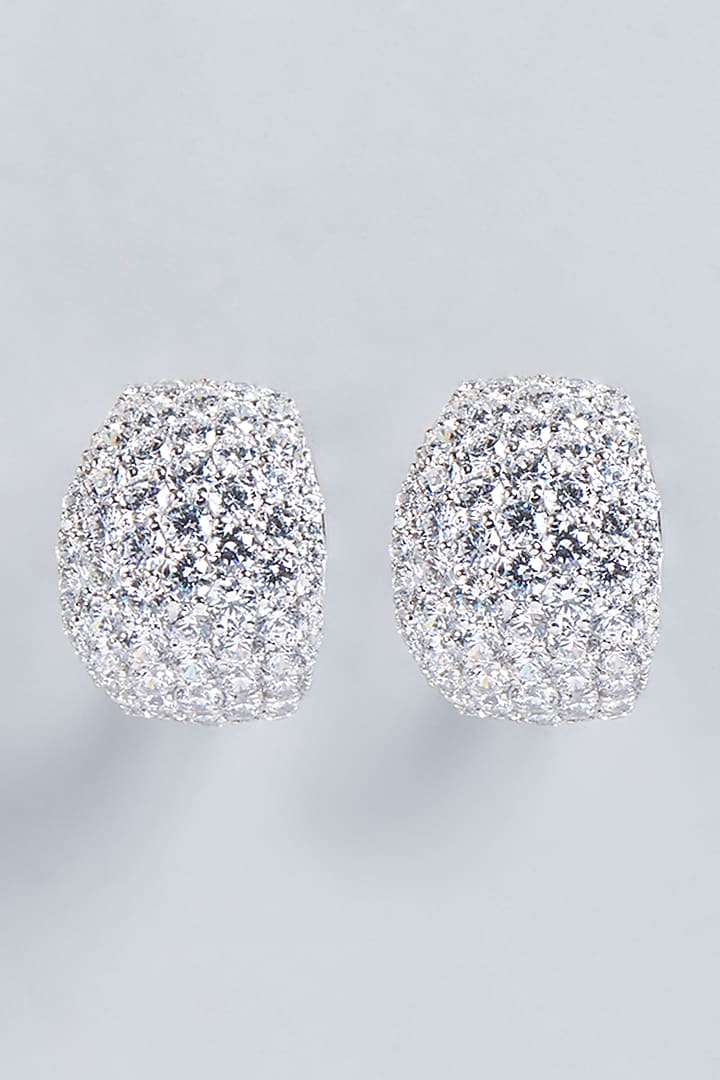 White Finish Swarovski Earrings In Sterling Silver by Diosa Paris Jewellery at Pernia's Pop Up Shop