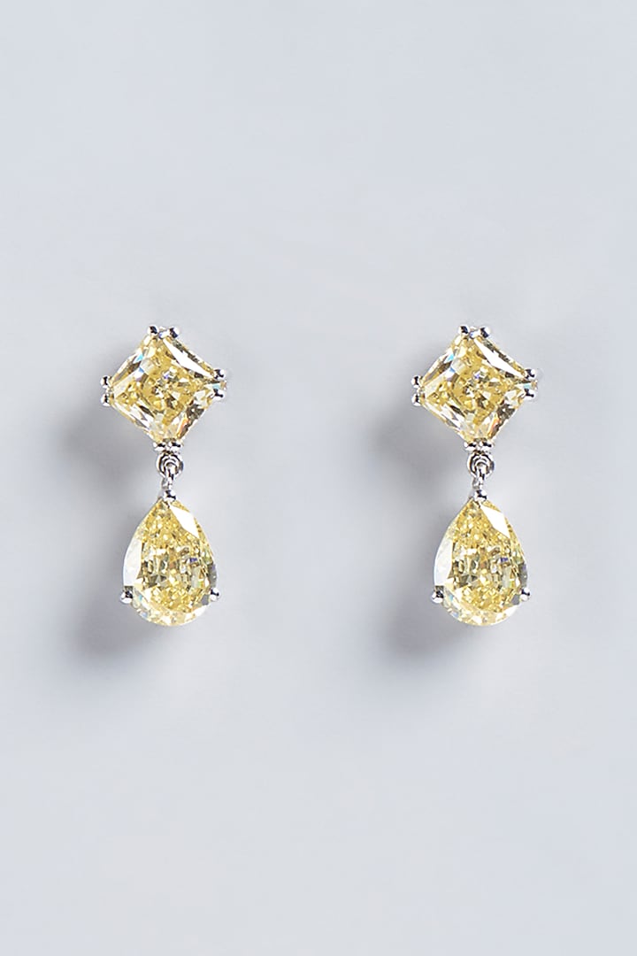 White Finish Yellow Swarovski Zirconia Earrings In Sterling Silver by Diosa Paris Jewellery at Pernia's Pop Up Shop