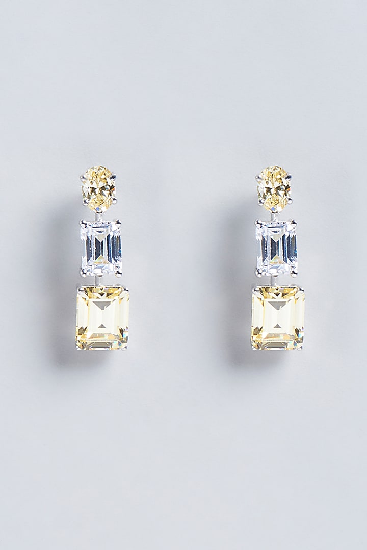 White Finish Swarovski Zirconia Earrings In Sterling Silver by Diosa Paris Jewellery at Pernia's Pop Up Shop