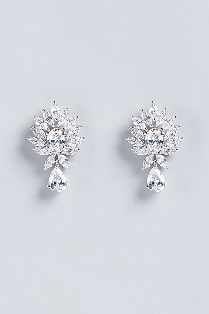 White Finish Swarovski Earrings In Sterling Silver by Diosa Paris Jewellery at Pernia's Pop Up Shop