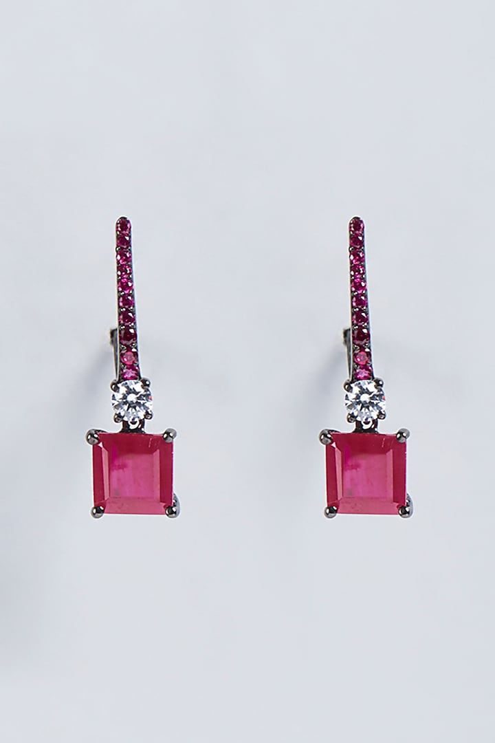 Black Rhodium Finish Swarovski Zirconia Hoop Earrings In Sterling Silver by Diosa Paris Jewellery at Pernia's Pop Up Shop
