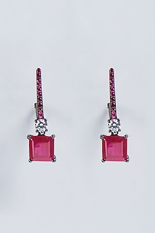 Black Rhodium Finish Swarovski Zirconia Hoop Earrings In Sterling Silver by Diosa Paris Jewellery