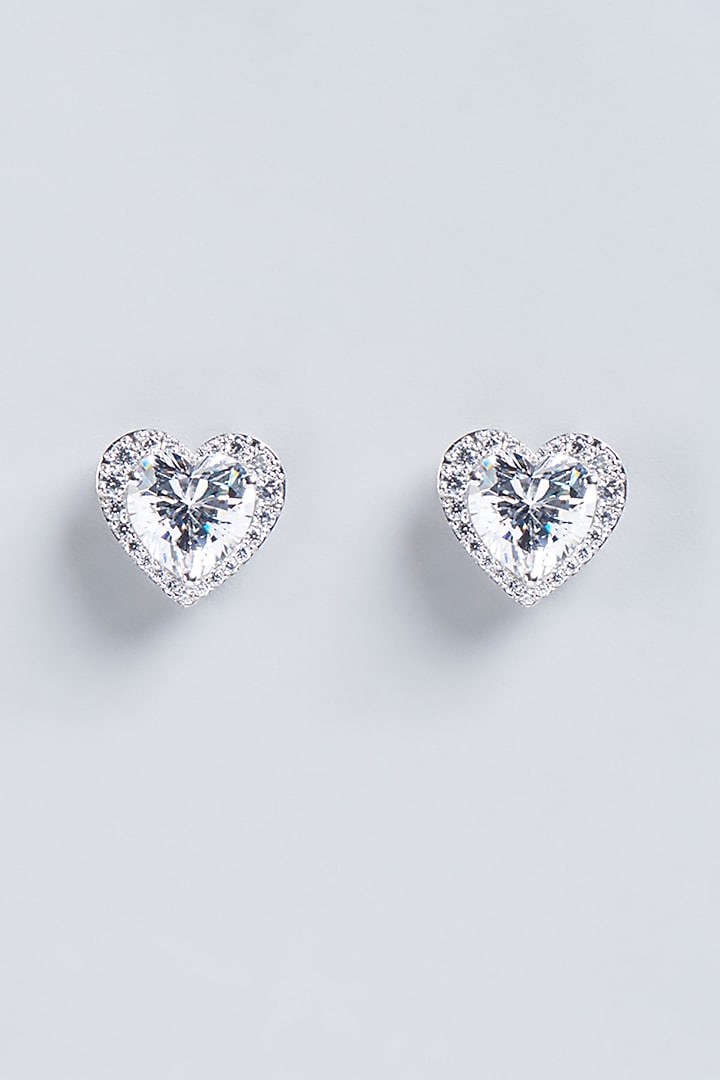 White Finish Heart Swarovski Zirconia Earrings In Sterling Silver by Diosa Paris Jewellery at Pernia's Pop Up Shop