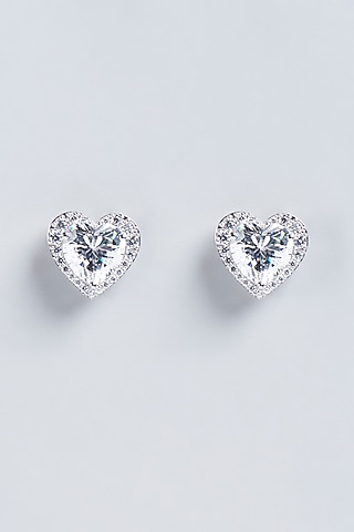 White Finish Heart Swarovski Zirconia Earrings In Sterling Silver by Diosa Paris Jewellery