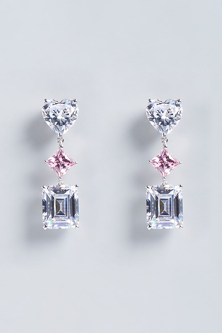 White Finish Zirconia Earrings In Swarovski Silver by Diosa Paris Jewellery at Pernia's Pop Up Shop