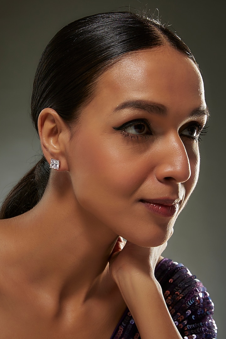 White Finish Swarovski Earrings In Sterling Silver by Diosa Paris Jewellery at Pernia's Pop Up Shop
