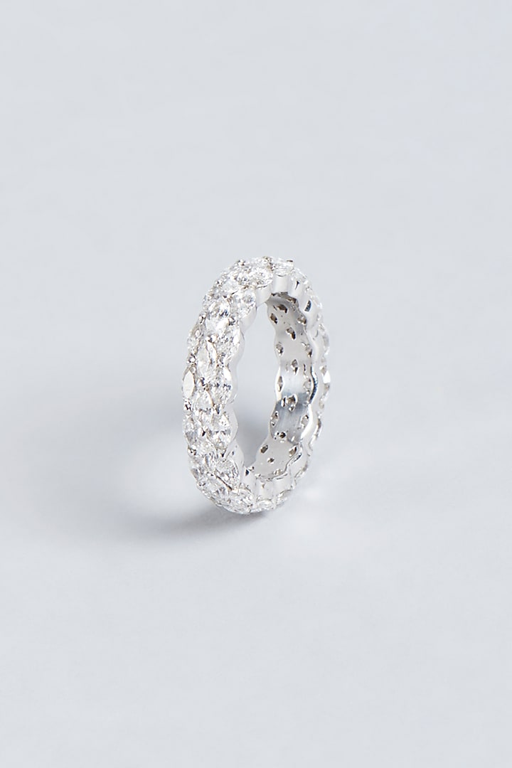 White Finish Swarovski Zirconia Ring In Sterling Silver by Diosa Paris Jewellery at Pernia's Pop Up Shop