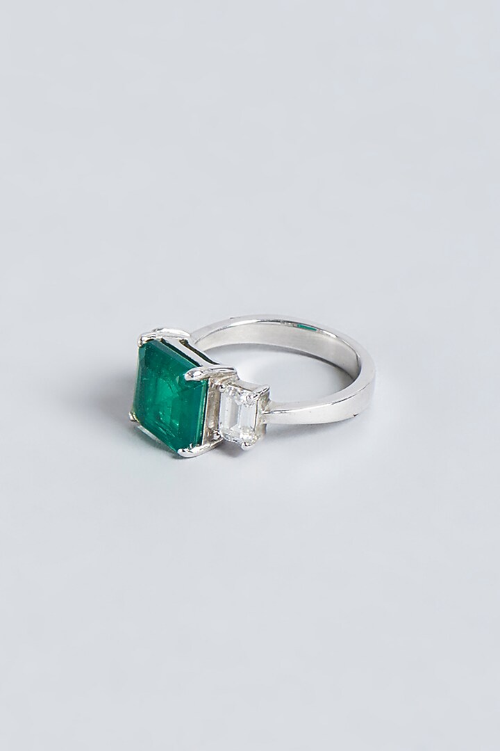 White Finish Green Swarovski Zirconia Ring In Sterling Silver by Diosa Paris Jewellery at Pernia's Pop Up Shop