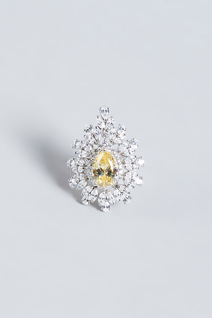 White Finish Yellow Swarovski Zirconia Ring In Sterling Silver by Diosa Paris Jewellery at Pernia's Pop Up Shop