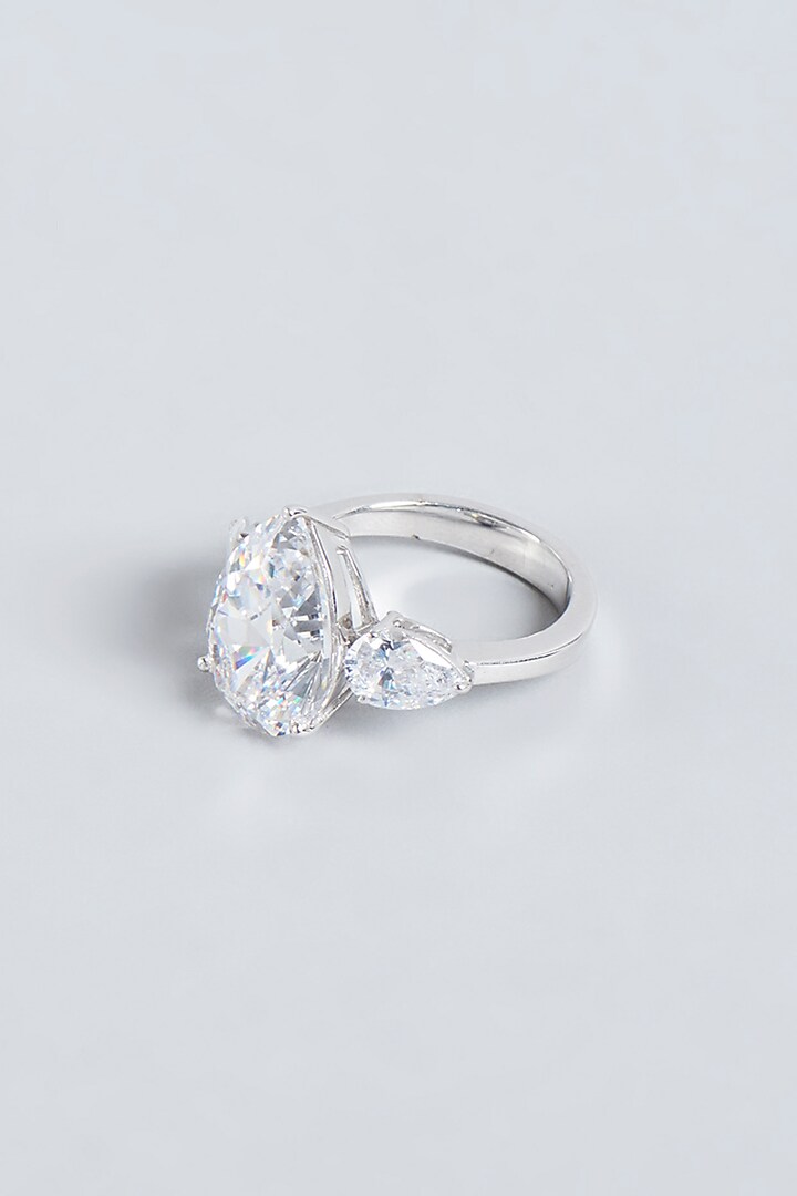 White Finish Pear-Cut Swarovski Zirconia Ring In Sterling Silver by Diosa Paris Jewellery at Pernia's Pop Up Shop