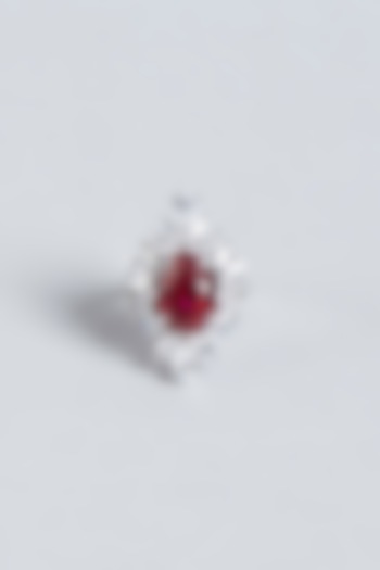 White Finish Red Swarovski Zirconia Ring In Sterling Silver by Diosa Paris Jewellery at Pernia's Pop Up Shop