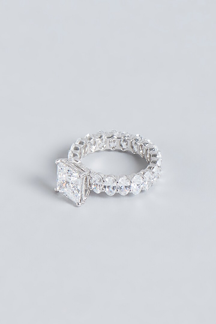 White Finish Oval-Cut Swarovski Zirconia Ring In Sterling Silver by Diosa Paris Jewellery at Pernia's Pop Up Shop