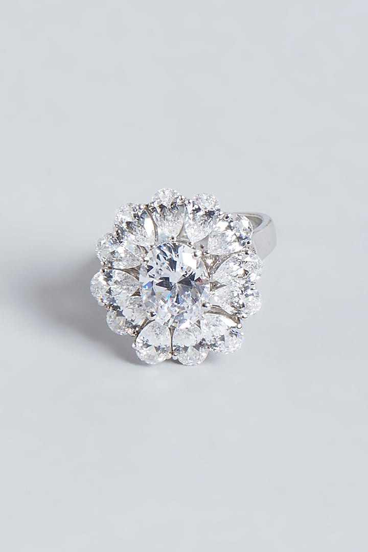 White Finish Swarovski Zirconia Ring In Sterling Silver by Diosa Paris Jewellery at Pernia's Pop Up Shop