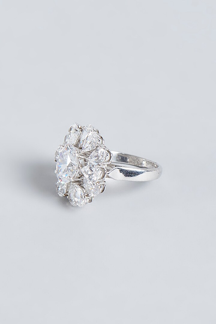 White Finish Swarovski Zirconia Ring In Sterling Silver by Diosa Paris Jewellery at Pernia's Pop Up Shop