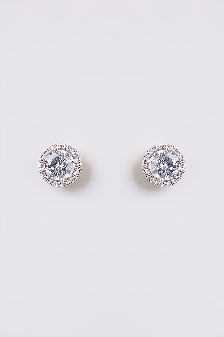 White Finish White Stone Stud Earrings In Sterling Silver by Diosa Paris Jewellery at Pernia's Pop Up Shop
