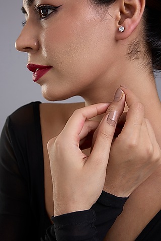 White Finish White Stone Stud Earrings In Sterling Silver by Diosa Paris Jewellery