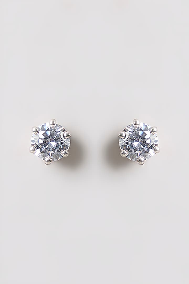 White Finish White Stone Stud Earrings In Sterling Silver by Diosa Paris Jewellery at Pernia's Pop Up Shop